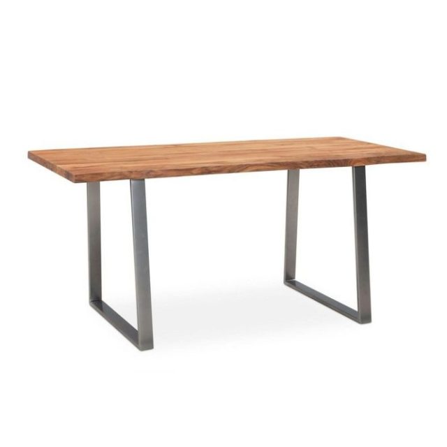 Skrivbord Wohnling Massiv trä träd kant metallben lantlig stil Silver, Rak, 180x90 cm