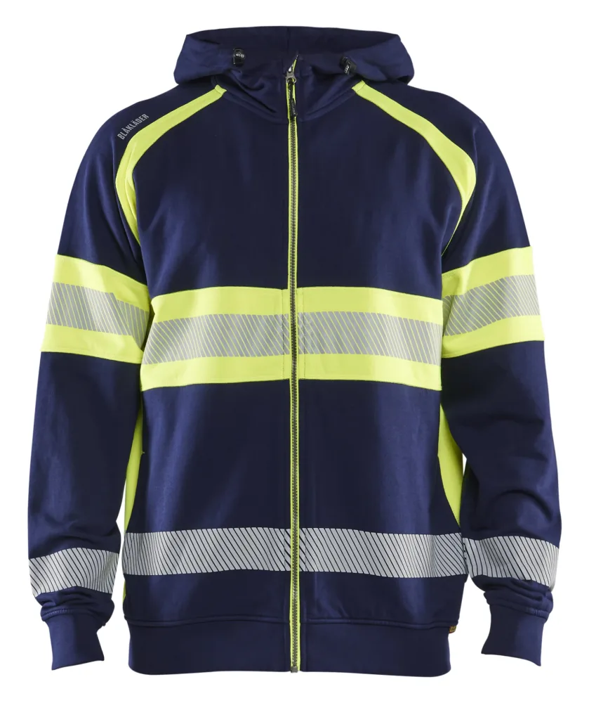 Blåkläder 355211588933XS Huvtröja varsel, marinblå/gul, helzip Marinblå/gul