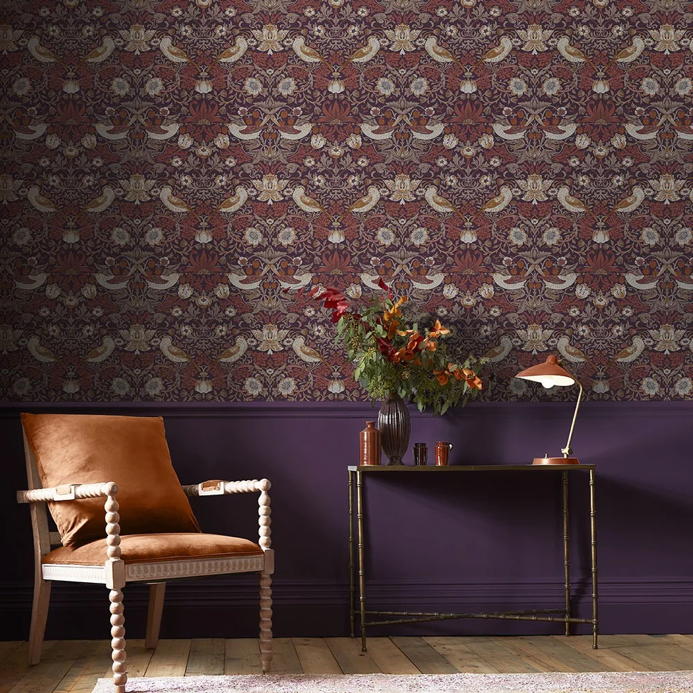 Graham & Brown William Morris At Home 124229 Tapet Strawberry Thief Plum Lila/multi