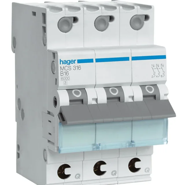 Hager MBS332 Dvärgbrytare 3-pol, 6kA, B-karakteristik 32A