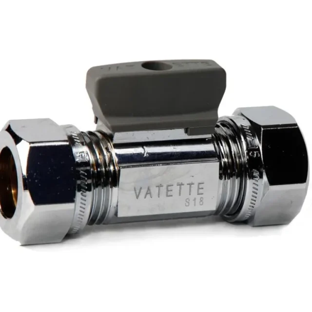 Vatette FG071050005 Kulventil rak, förkromad, med vred, CU-CU 15 mm