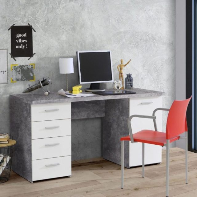 Bowlee Skrivbord 145 cm med Förvaring Skåp + 4 Lådor + Hylla