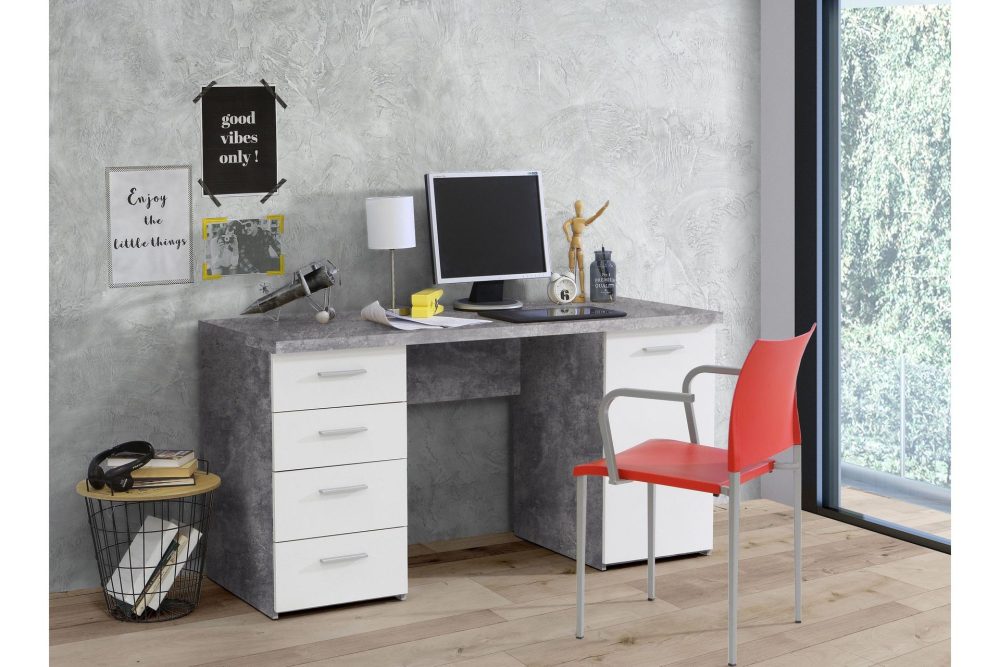 Bowlee Skrivbord 145 cm med Förvaring Skåp + 4 Lådor + Hylla