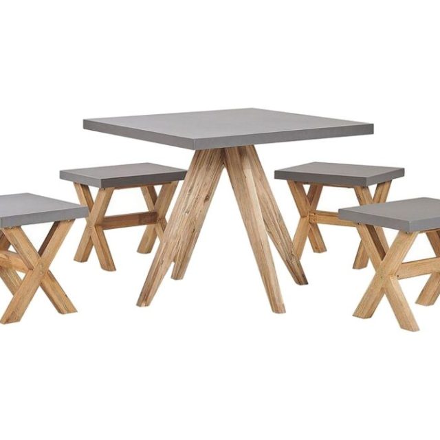 Trädgårdsset av Utebord och 4 pallar 90 x 90 cm OLBIA