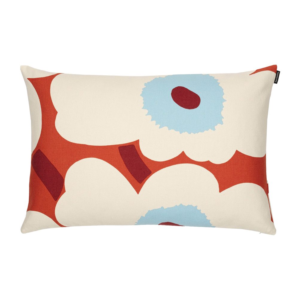 Unikko kuddfodral linne-bomull 40x60 cm, Orange-off white-light blue