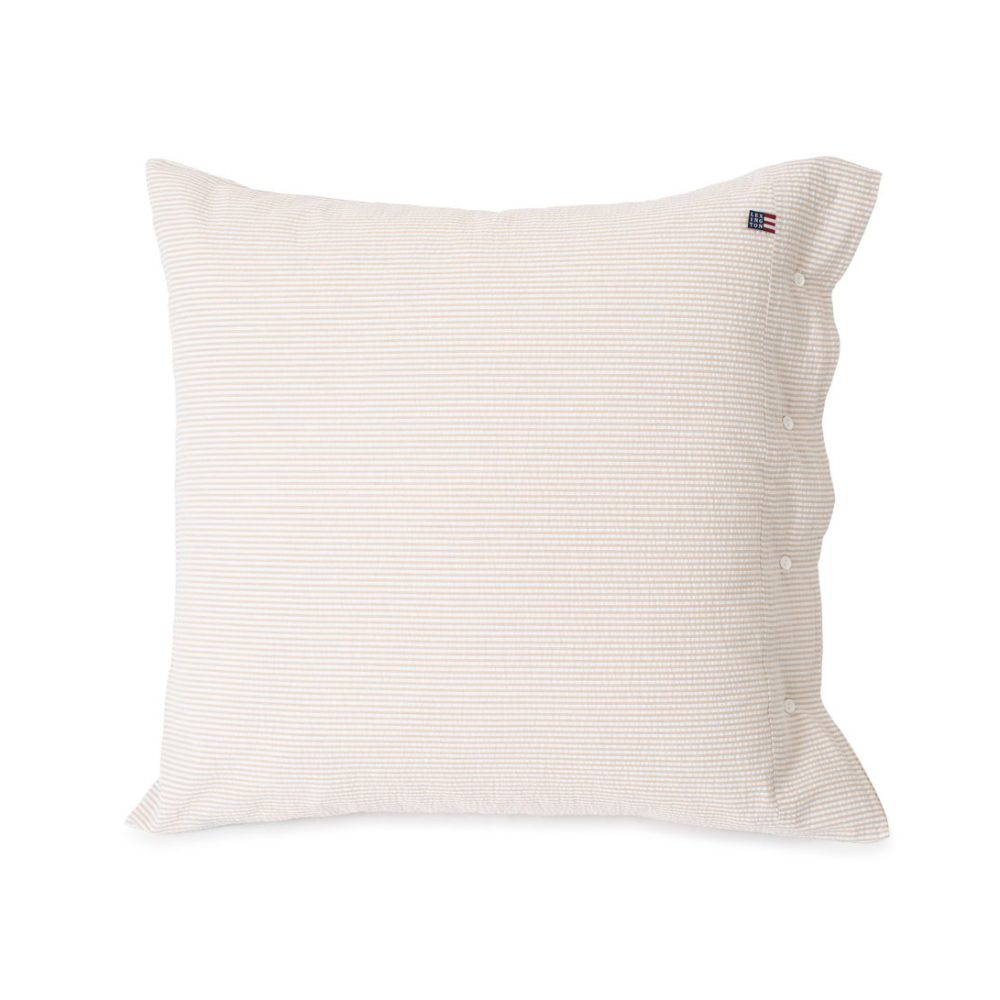Striped Cotton Seersucker örngott 65x65 cm, Beige-vit