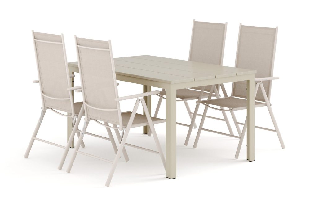 Tunis utomhus matgrupp 140x90 cm med 4 Maggie positionsstolar