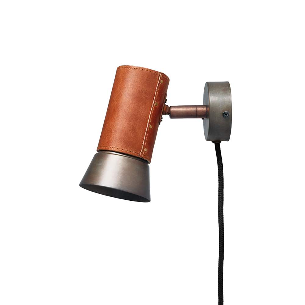 Kusk vägglampa, järnoxid/brunt läder