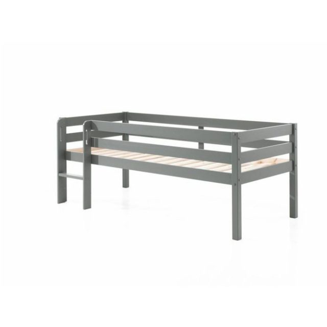 Mellanhög säng med stege Pino Grå, 85 cm