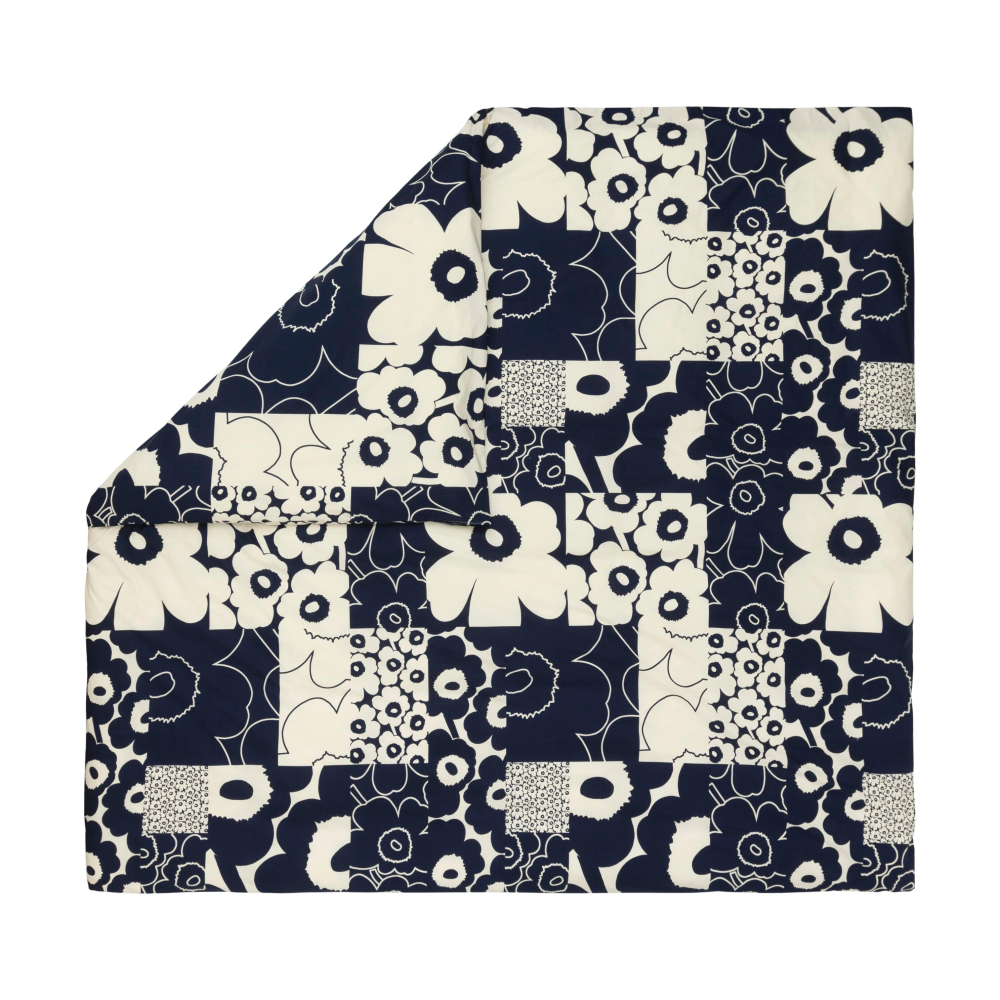 Unikko kollaasi påslakan 240x220 cm, Off-white-dark blue