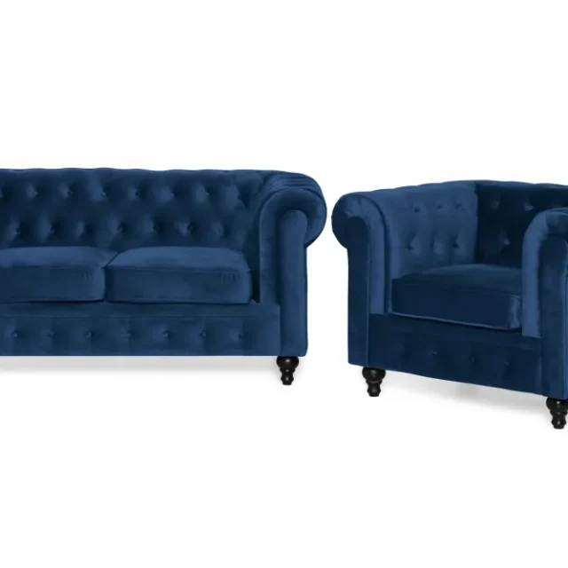 Chesterfield Lyx Soffgrupp 2-sits+Fåtölj Sammet
