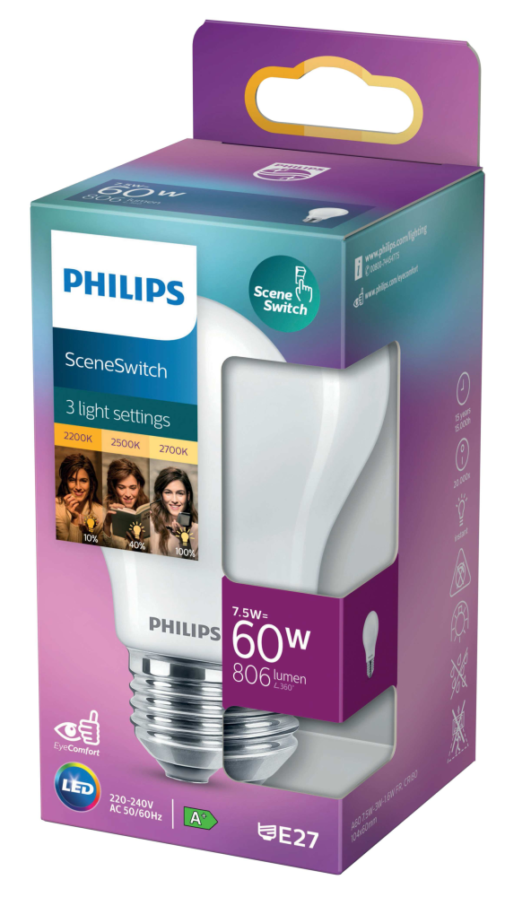 LEDLAMPA PHILIPS NORMAL FROST SS 8-5-2, W E27 VV