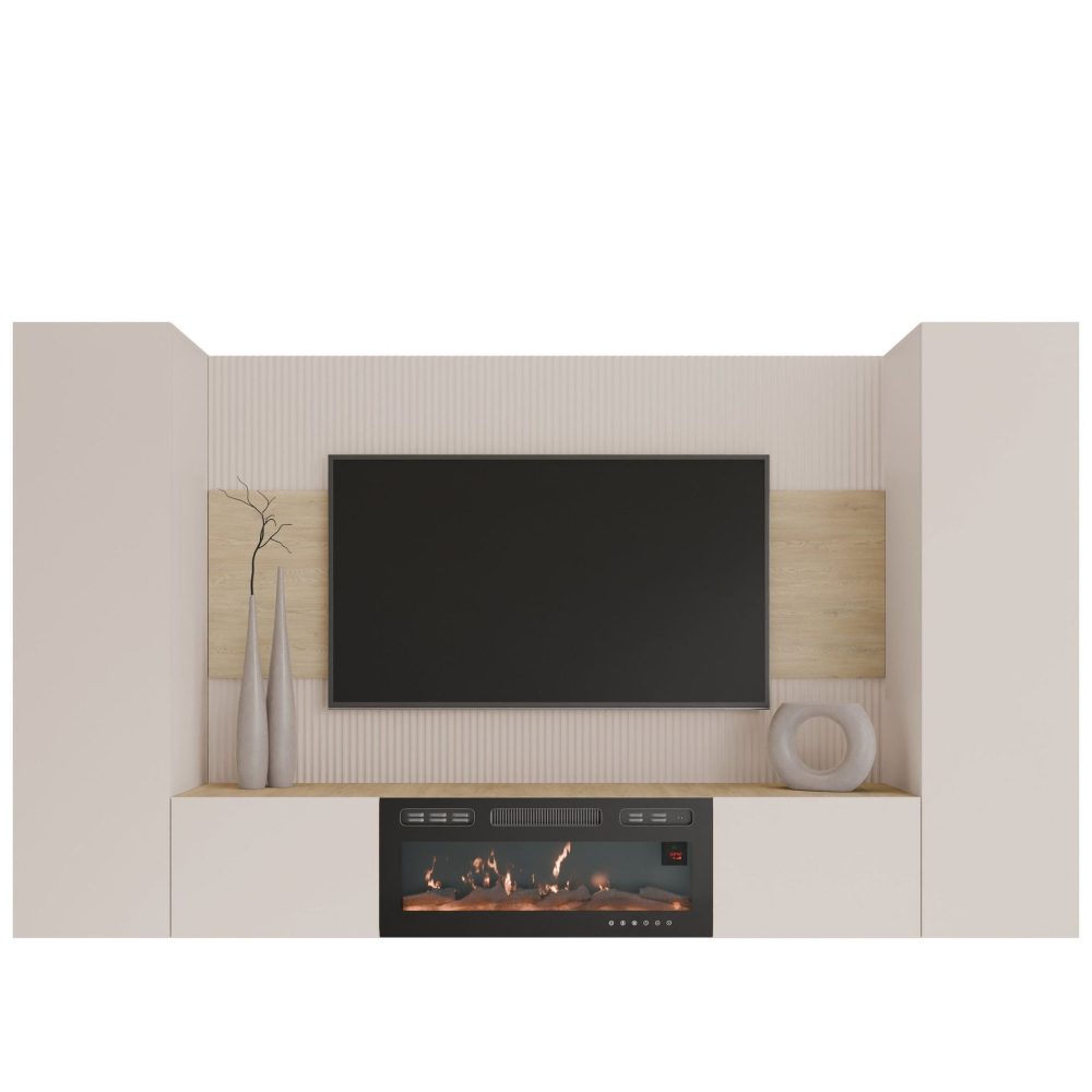 Bernice Tv-väggskåp 260 cm Elkamin med Värmefunktion och LED-belysning