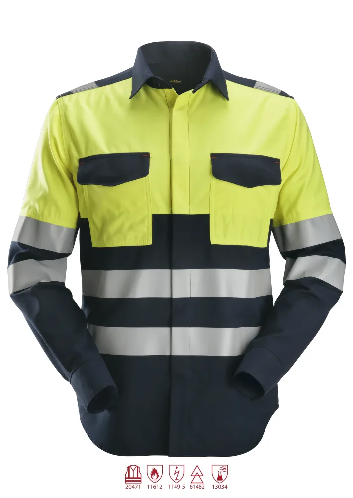 Snickers Workwear 8560 ProtecWork Skjorta varsel, gul/marinblå XS
