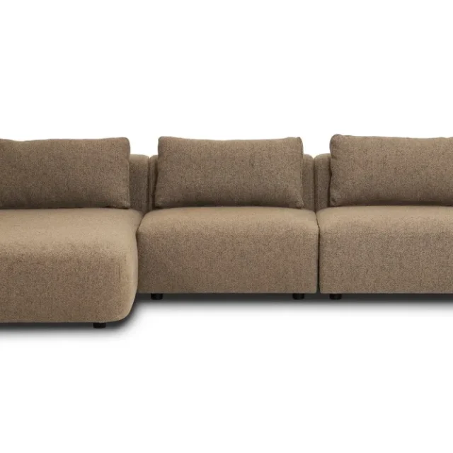 Milano 5-sits Rundad Vänstervänd L-soffa med Låg Rygg i Brun Boucle