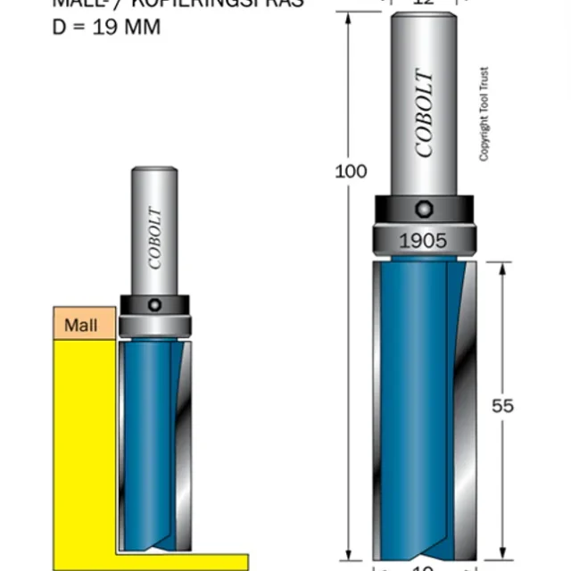 Cobolt Mallfräs D=19 L= 55 TL=100 S=12