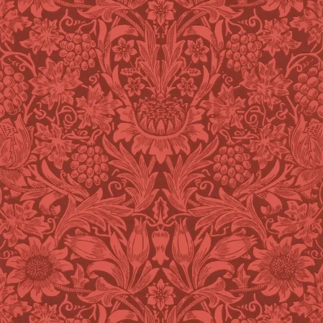 Morris & Co - Sunflower Chocolate/Red Queen Square Wallpapers
