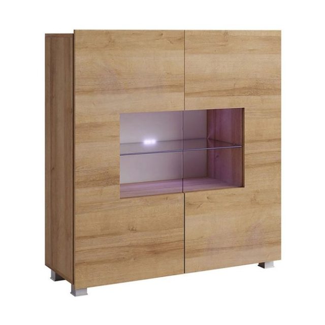 Frick Vitrinskåp Vit LED Belysning 35 cm djup 100 cm bred 107 cm hög Ljust Trä Ek Glas