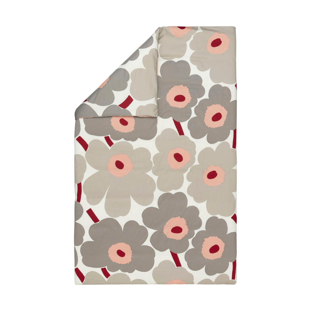 Unikko påslakan satin 150x210 cm, Off white-warm grey-pink