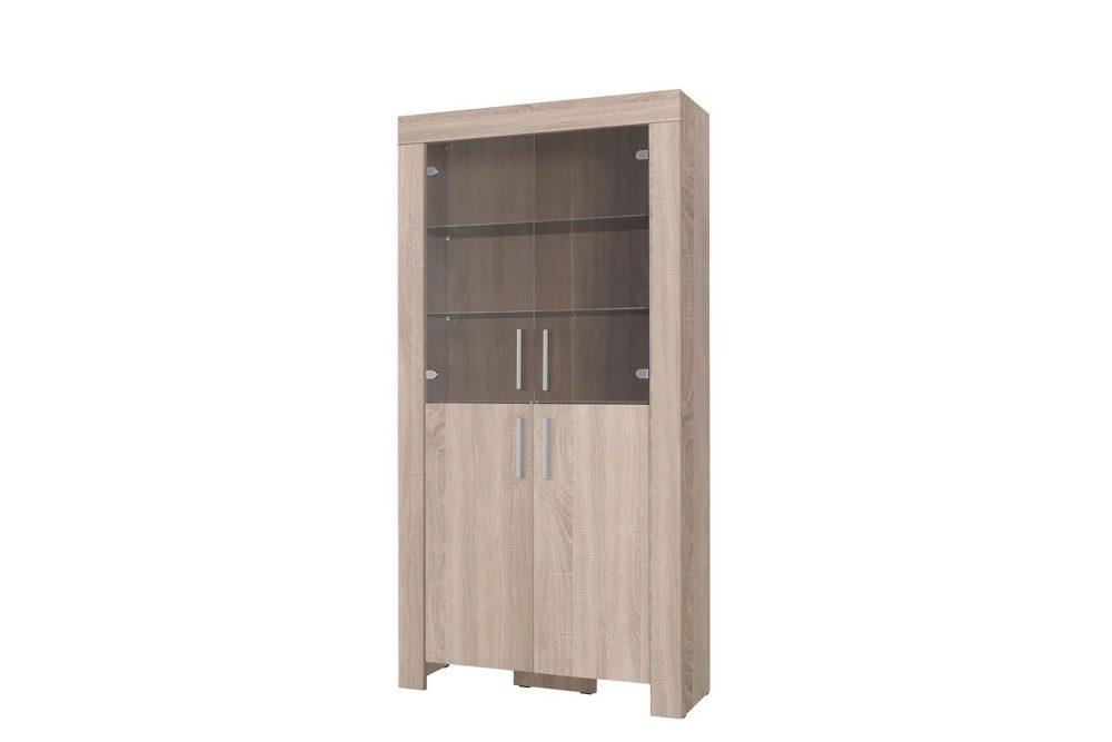 Cezar Vitrinskåp Vit LED Belysning 43 cm djup 100 cm bred 201 cm hög Ljust Trä Ek Glas