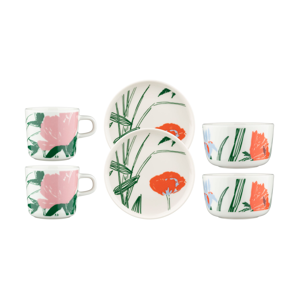 Puutarhakutsut servisset 6 delar, White-green-orange