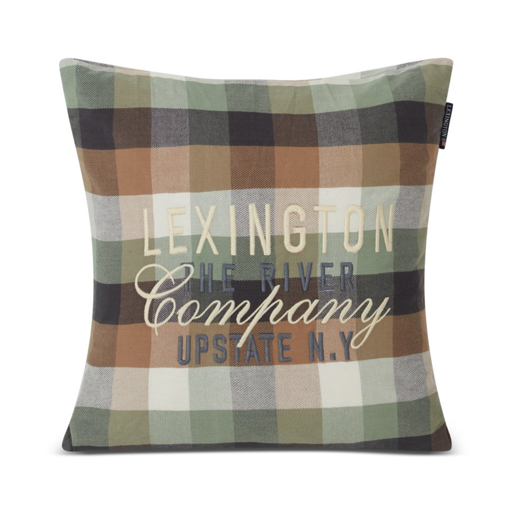 Checked Cotton Flannel Logo kuddfodral 50x50 cm, Beige