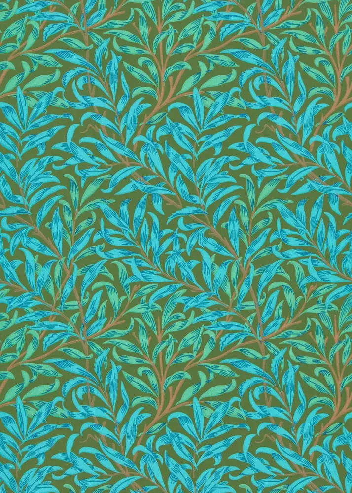 Morris & Co - Willow Boughs Olive/Turqu Queen Square Wallpapers