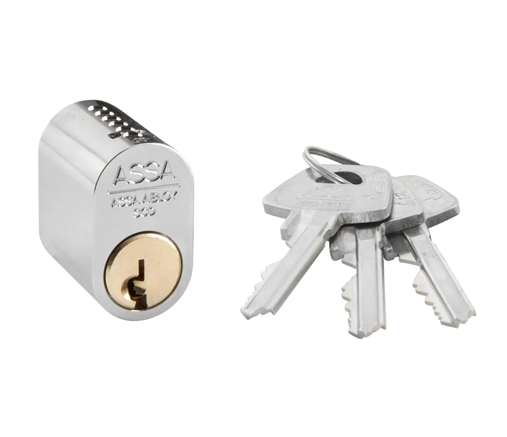 ASSA 1301 Låscylinder med 3 nycklar, oval Mattkrom