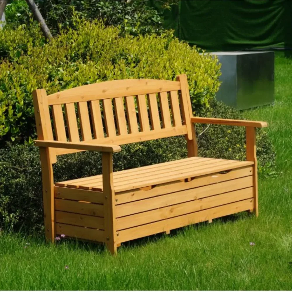 Bänk Trädgårdsbänk i trä med förvaring | Bänk med box | 125 × 59 × 88 cm Natur