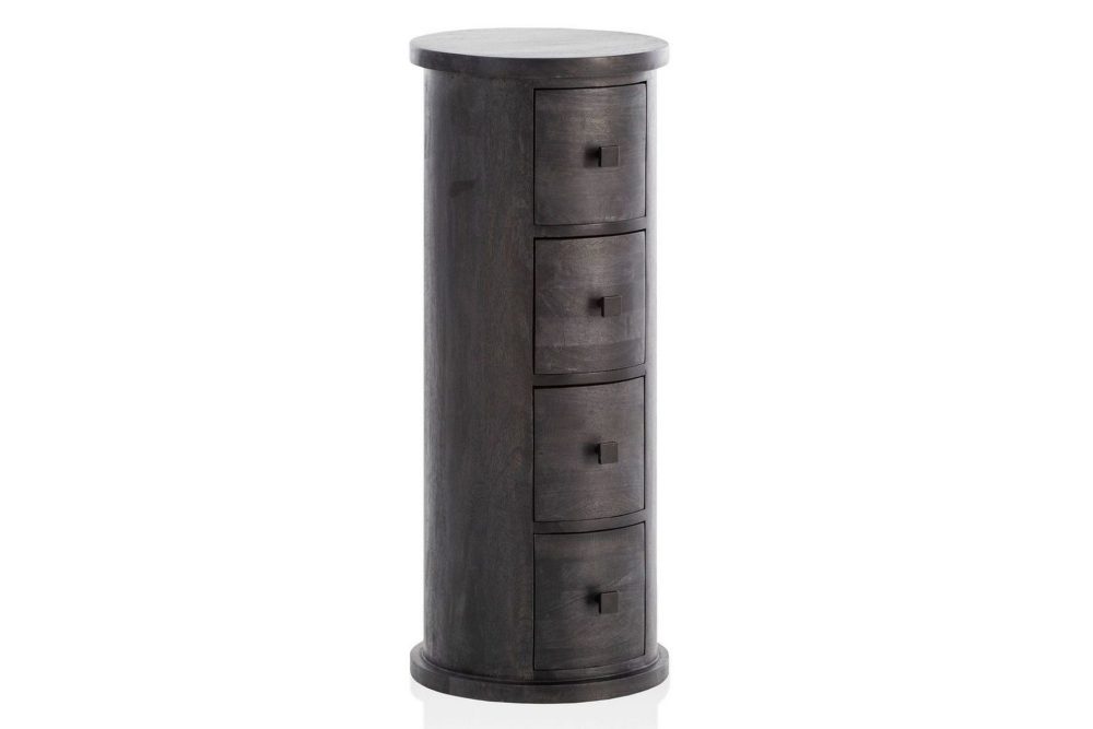 Sideboard Wohnling Runt massivt trä lantlig stil Svart, 4 lådor