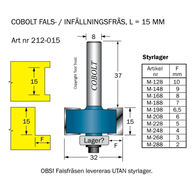 Cobolt Falsfräs L=15 D=32 S=8