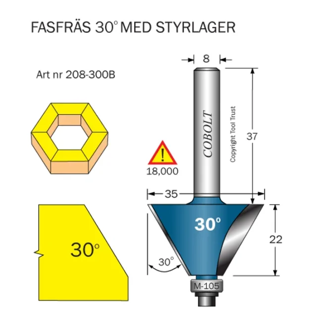 Cobolt Fasfräs m lager 30grad F=25