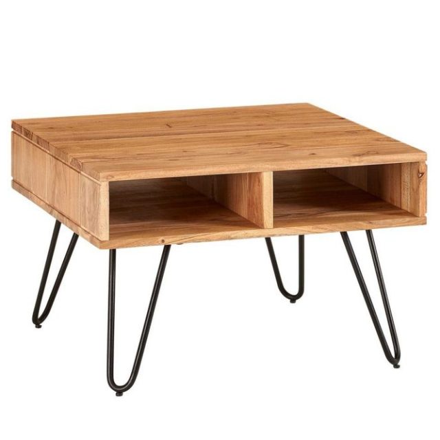 Soffbord Wohnling Massivt trä 60 cm fyrkantig med 4 förvaringsbrickor lantligt