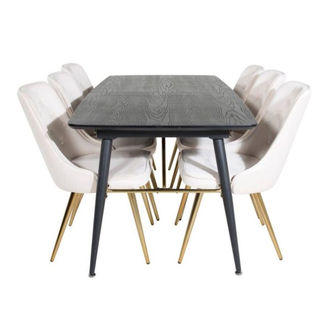Gold Matgrupp Förlängningsbar 180-220 cm Rektangulär med 6 Velvet Deluxe stolar