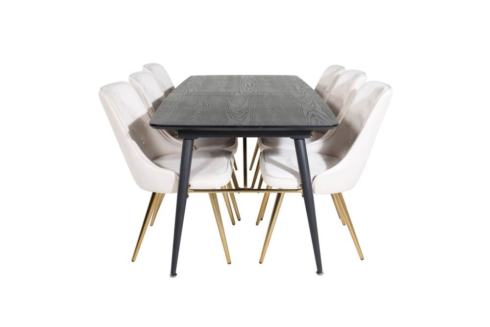 Gold Matgrupp Förlängningsbar 180-220 cm Rektangulär med 6 Velvet Deluxe stolar