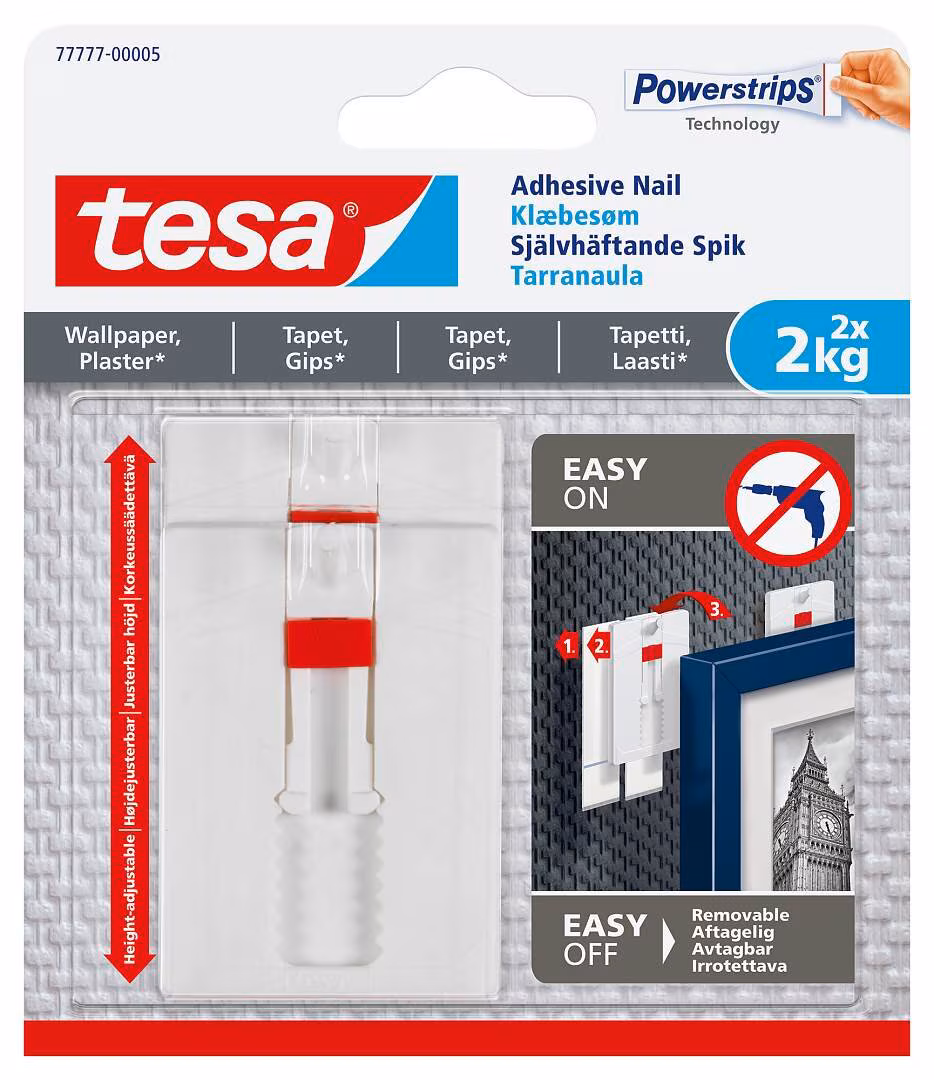 Kjøp Tesa Selvklebende spiker for tapet og puss, justerbar, 1 kg, 2-pack