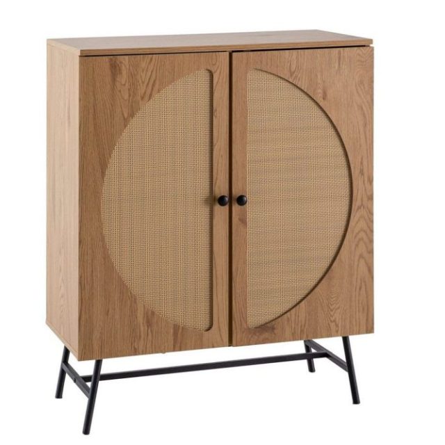 Sideboard Wohnling Folierad spånskiva ekoptik halvcirkel rottingväv look 2 dörrar modern
