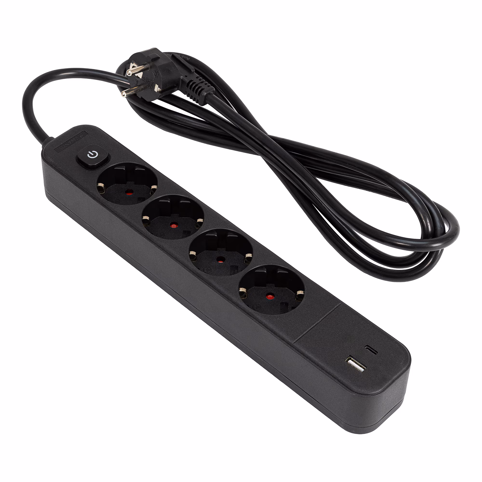 Kjøp PELA Magnetisk grenkontakt, jordet – 4 × 230 V, USB-A og USB-C, kabellengde 1,8 m, svart