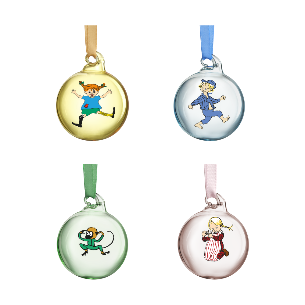Pippi och Emil dekorationskula Ø5 cm 4-pack, Multi