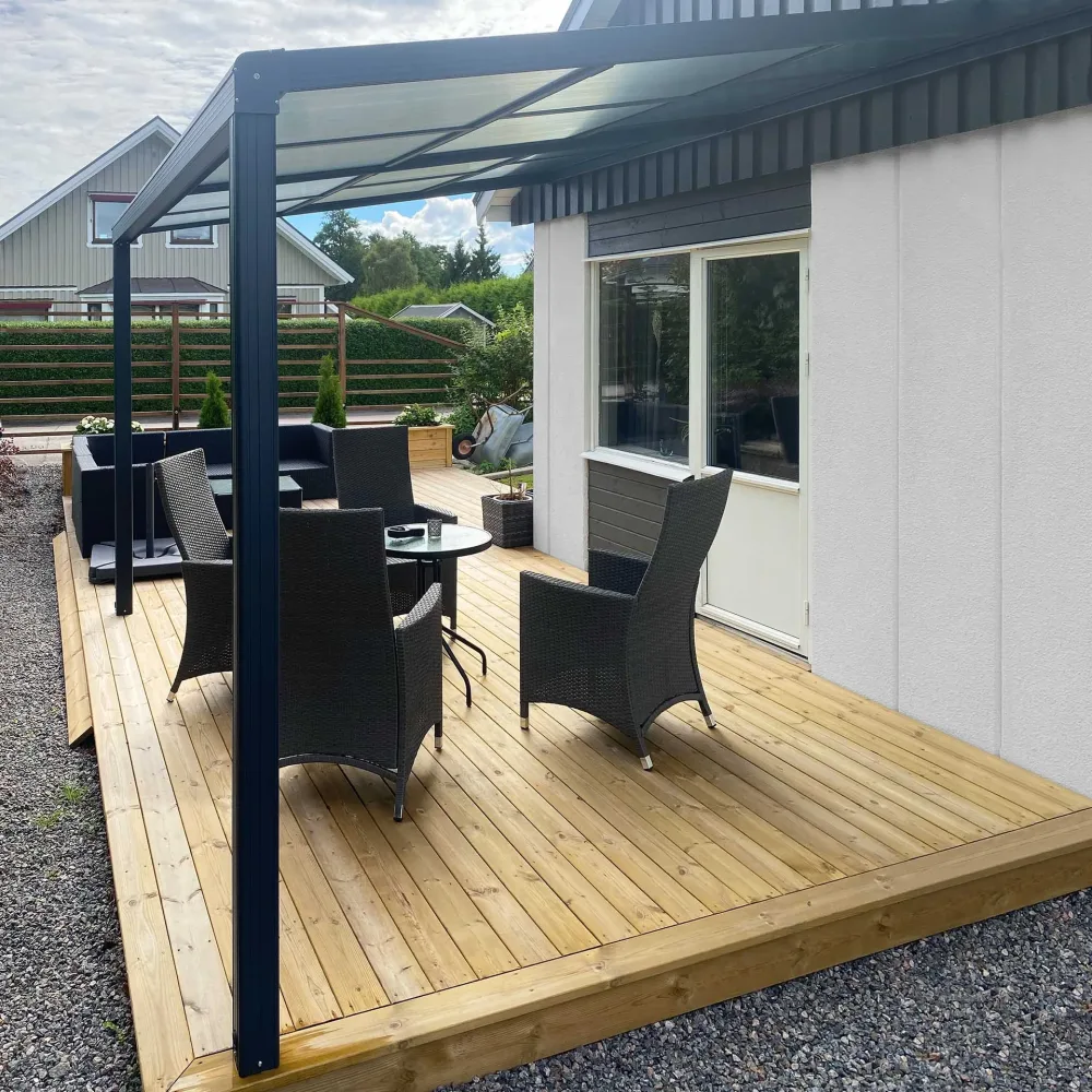 Slide roof veranda 3,9 x 3m | Skjutbart altantak | Kanalplast / Aluminium
