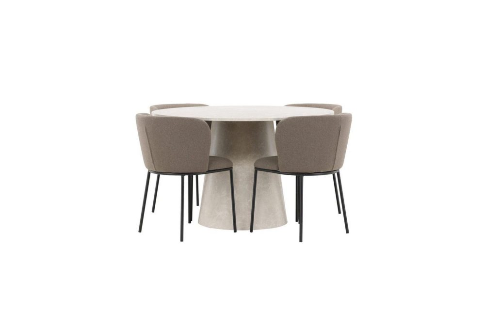Matgrupp Lanzo Runt 120 cm Beige med 4st Edina Stolar Svart / Brun