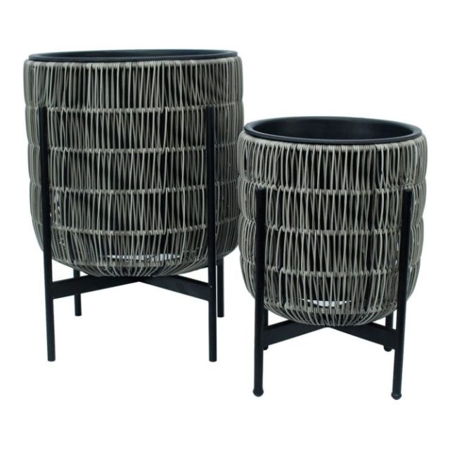 Wicker Blomkruka på stativ 38x38xH49 cm Grå