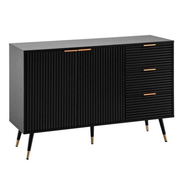 Sideboard Wohnling Folierad spånskiva ekoptik 120 cm 2 dörrar 3 lådor modern