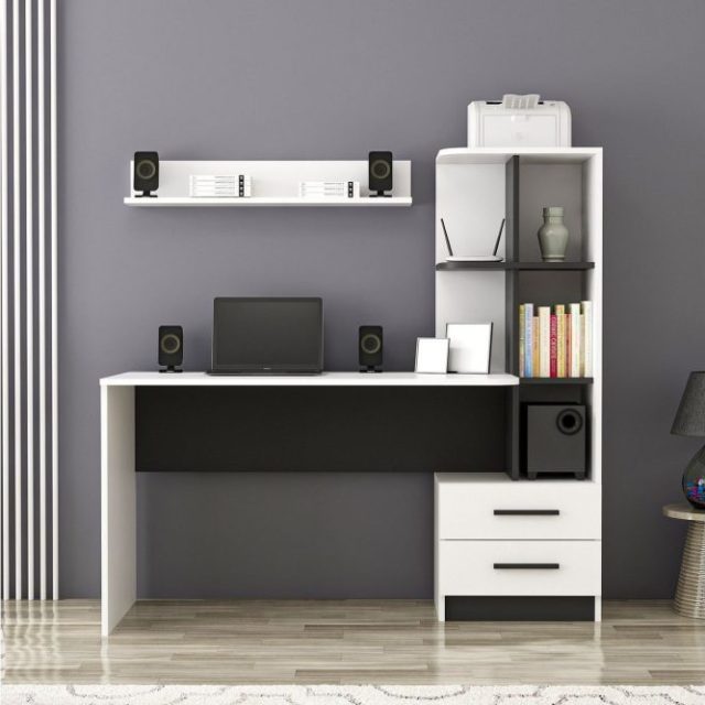 Puijas Skrivbord 120 cm med Förvaring Låda + Hyllor + Vägghy