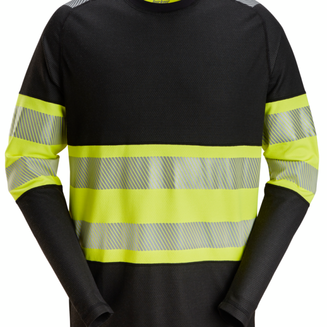 T-SHIRT SNICKERS WORKWEAR 2430 LÄ SV/VAR KL1 3XL, LÅNGÄRM SVART/VARSEL