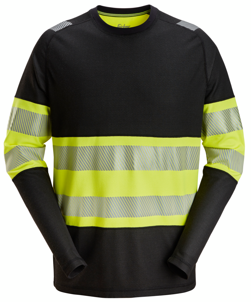 T-SHIRT SNICKERS WORKWEAR 2430 LÄ SV/VAR KL1 3XL, LÅNGÄRM SVART/VARSEL