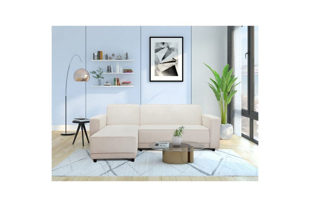 Bäddsoffa Allie Kräm, Cordoroy, 82x229x154 cm