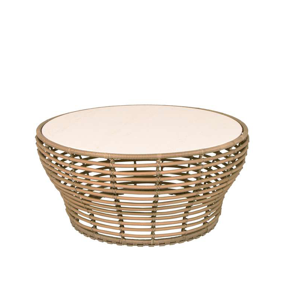 Basket soffbord, Travertine, stor, naturflätat underrede