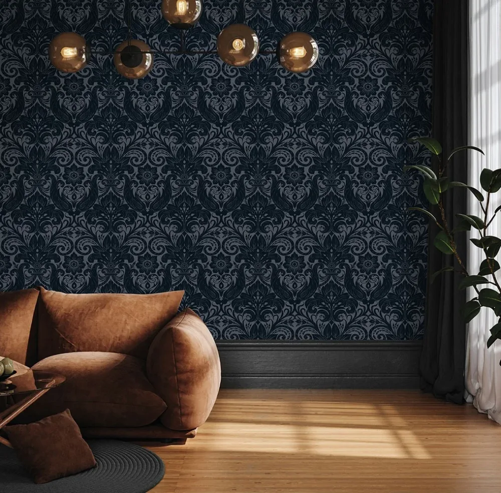 Galerie Wallcoverings Off the Wall LB25169 Tapet Damask Sauvage Grå/svart