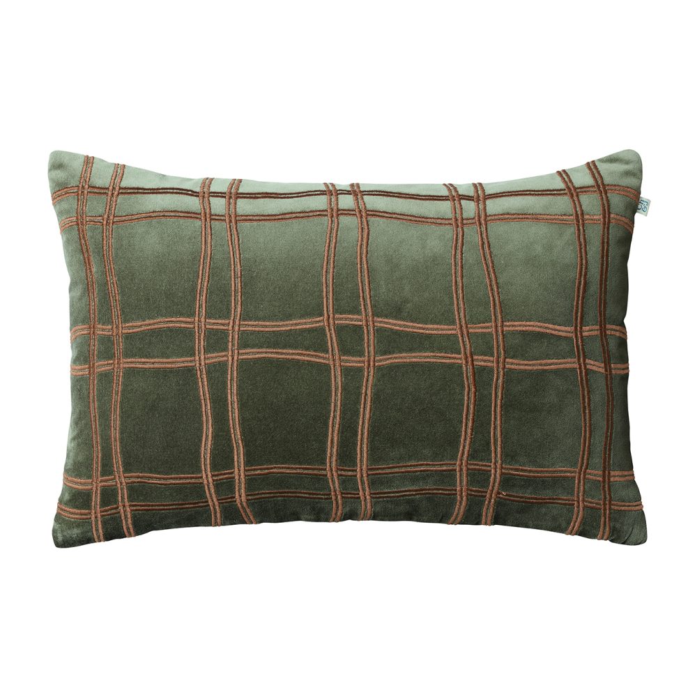 Tattersall kuddfodral 40x60 cm, Forest green-cognac